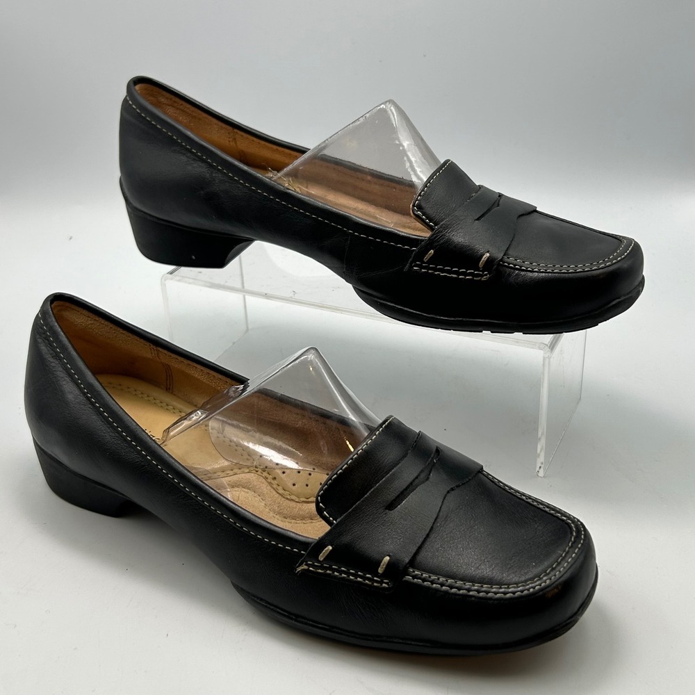 Naturalizer Penny Loafers Womens 10M Black Leather Low Block Heel Officecore